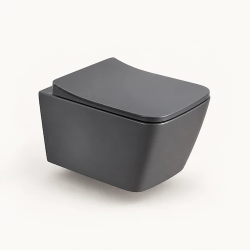 matt dark grey color-square wall hung toilet-ce certified